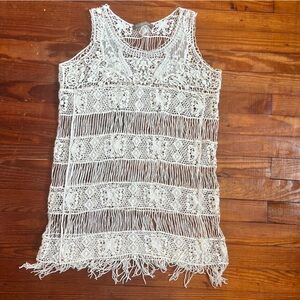 Cream Crochet Fringe coverup Dress